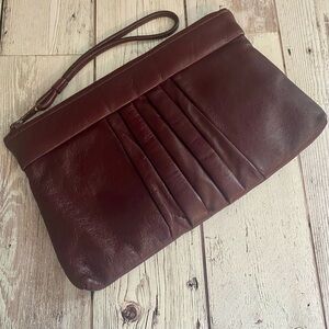 Vintage Four Seasons of California Oxblood Leather Clutch –11”x7” w/ Wrist Strap